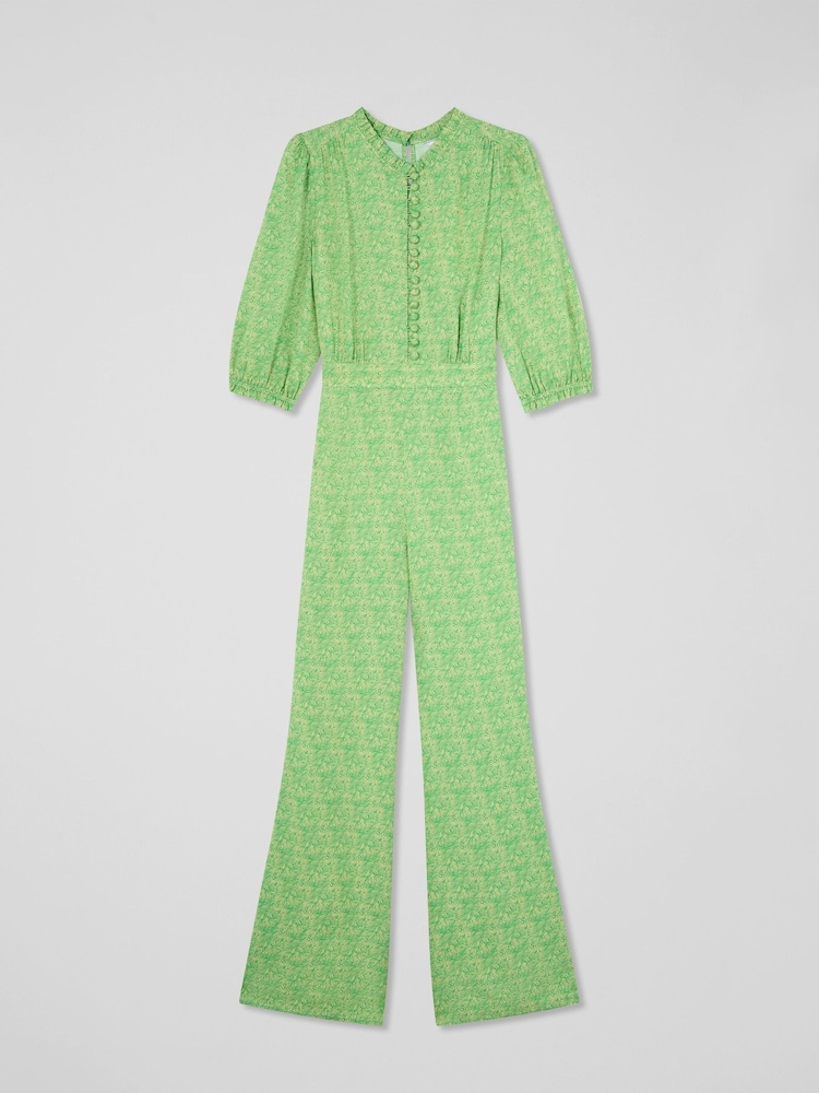 LK Bennett Green Petite Naomi Jelly Bean & Italian Straw Viscose Swirl Print Crepe Jumpsuit - Image 5 of 5