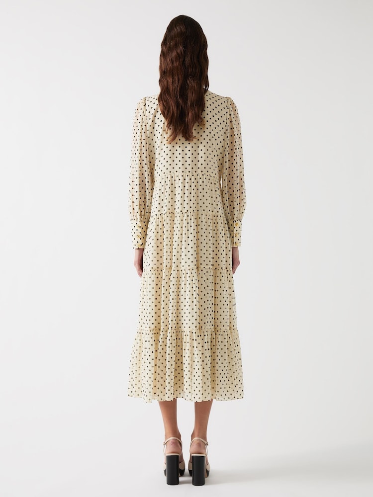 LK Bennett Cream Polly Birch Tie Neck Long Sleeve Georgette Dress - Image 2 of 4