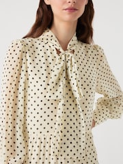 LK Bennett Cream Polly Birch Tie Neck Long Sleeve Georgette Dress - Image 4 of 4