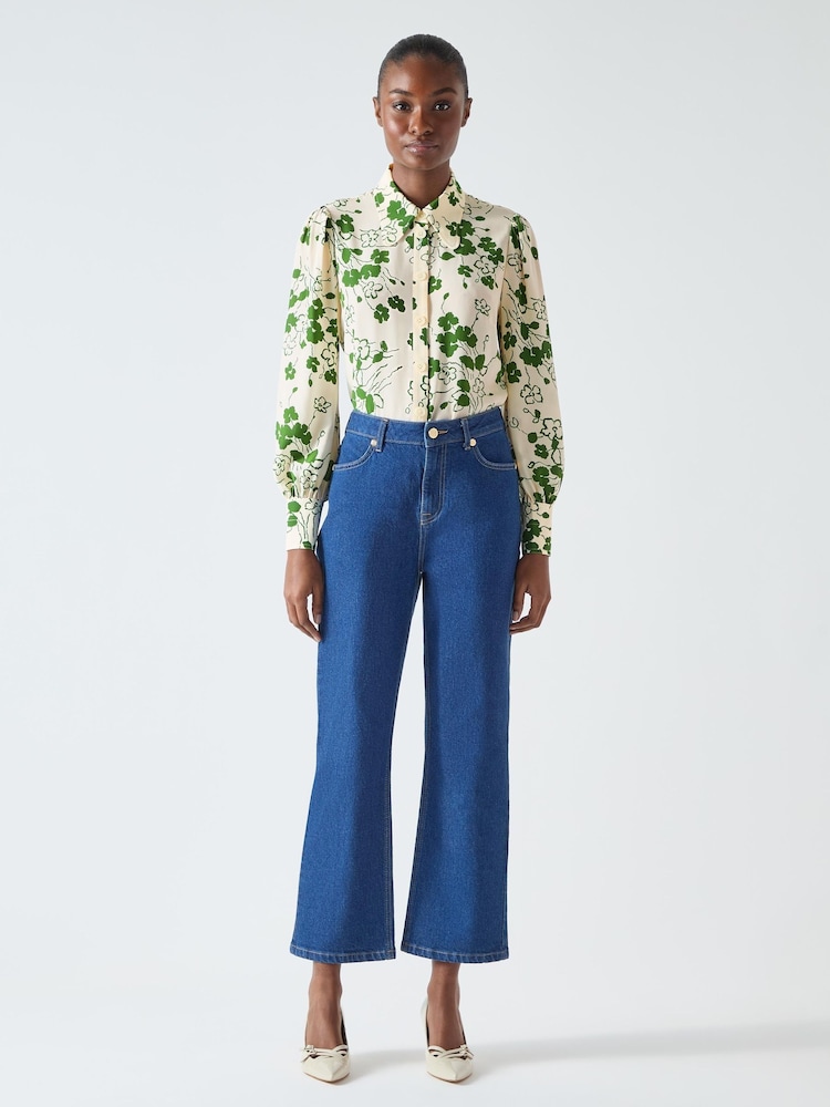 LK Bennett Green Sonya Birch And Treetop Silk Wildflower Print Blouse - Image 1 of 6