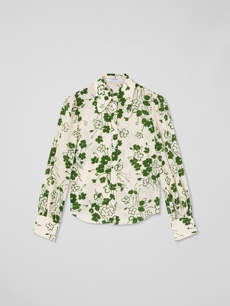 LK Bennett Green Sonya Birch And Treetop Silk Wildflower Print Blouse - Image 6 of 6