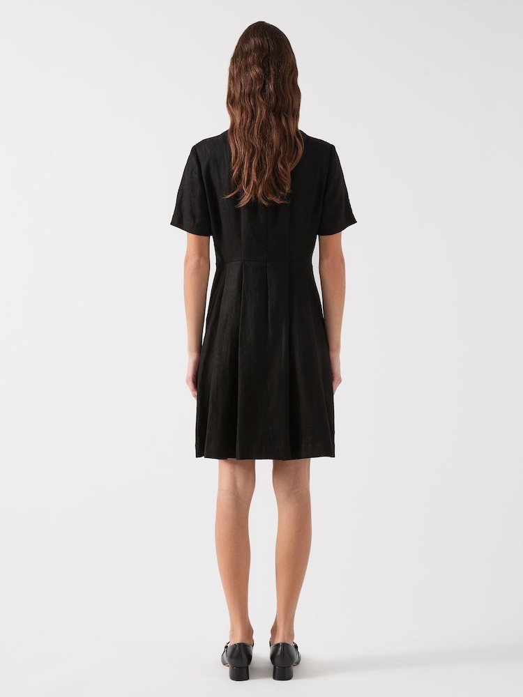 LK Bennett Black Lydia Linen Tailored Dress With Belt - Image 2 of 3