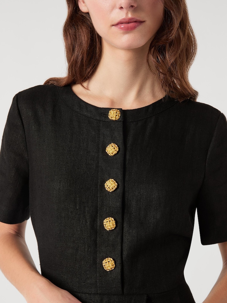 LK Bennett Black Lydia Linen Tailored Dress With Belt - Image 3 of 3