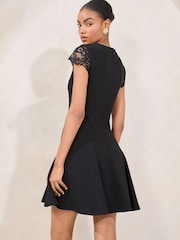 Lipsy Black Lace Mix Mini Skater Dress - Image 5 of 5