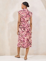 Lipsy Pink Animal Short Sleeve Linen Look Button Down Midi Shirt Dress - Image 4 of 4