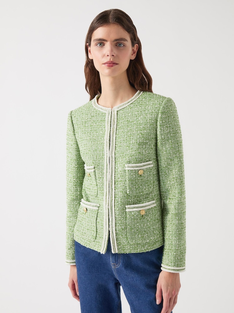 LK Bennett Green Charlie Treetop & Birch Cotton Blend Tweed And Trim Jacket - Image 2 of 5