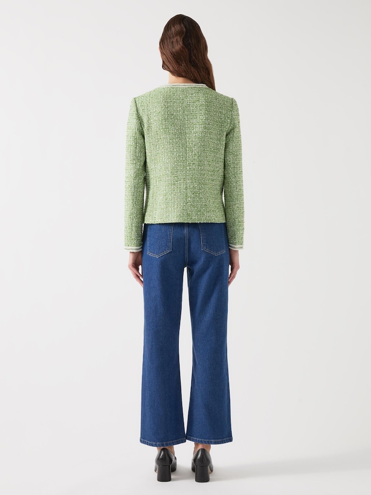 LK Bennett Green Charlie Treetop & Birch Cotton Blend Tweed And Trim Jacket - Image 5 of 5