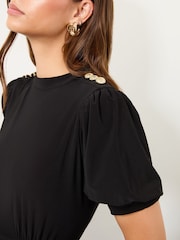 Lipsy Black Miitary Button Short Sleeve Midi Jersey Dress - Image 3 of 4