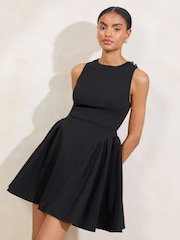Lipsy Black Sleeveless Crew Neck Mini Skater Dress - Image 1 of 5