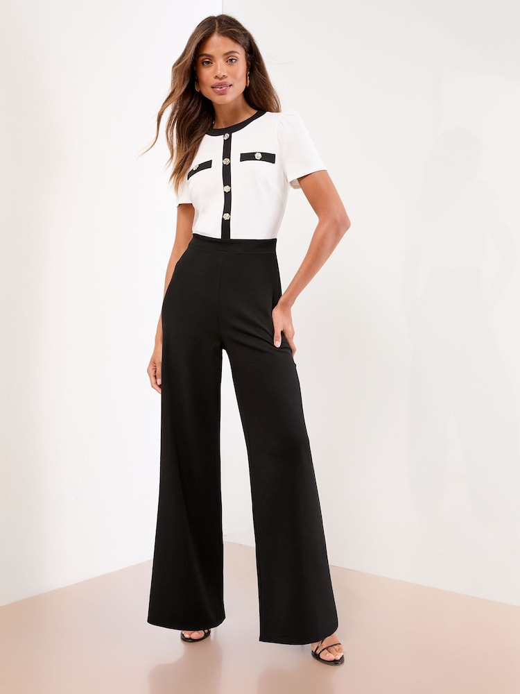 Lipsy Tipped Military Button Short Sleeve Jumpsuit - Bild 1 von 4
