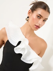 Lipsy Blue/White Ruffle One Shoulder Jumpsuit - Image 2 of 4
