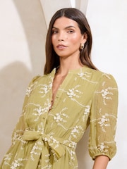 Lipsy Green 3D Textured Mini Belted Shift Dress - Image 2 of 4