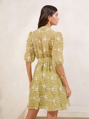 Lipsy Green 3D Textured Mini Belted Shift Dress - Image 4 of 4