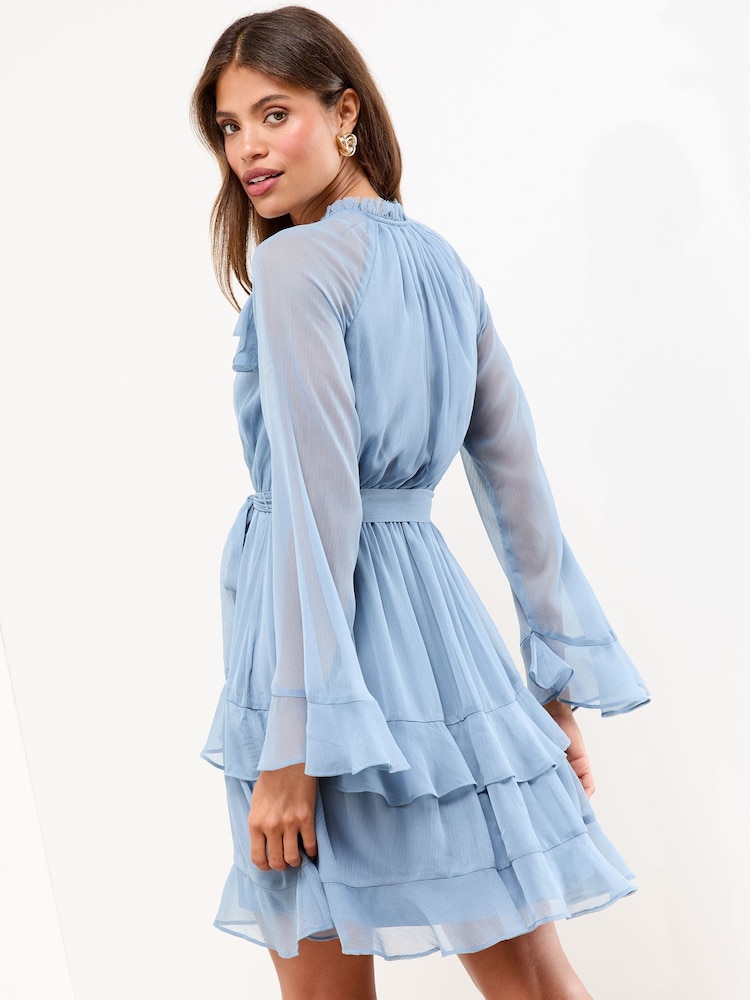 Lipsy Blue Petite V-Neck Ruffle Mini Shift Dress - Image 4 of 4 Lipsy Blue Petite V-Neck Ruffle Mini Shift Dress - Image 4 of 4