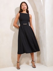 Lipsy Black Sleeveless Snaffle Trim Midi Skater Dress - Image 1 of 4