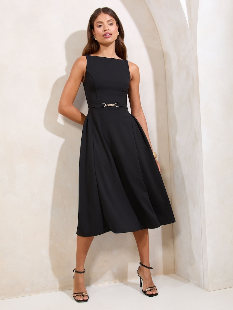Lipsy Black Sleeveless Snaffle Trim Midi Skater Dress - Image 1 of 4