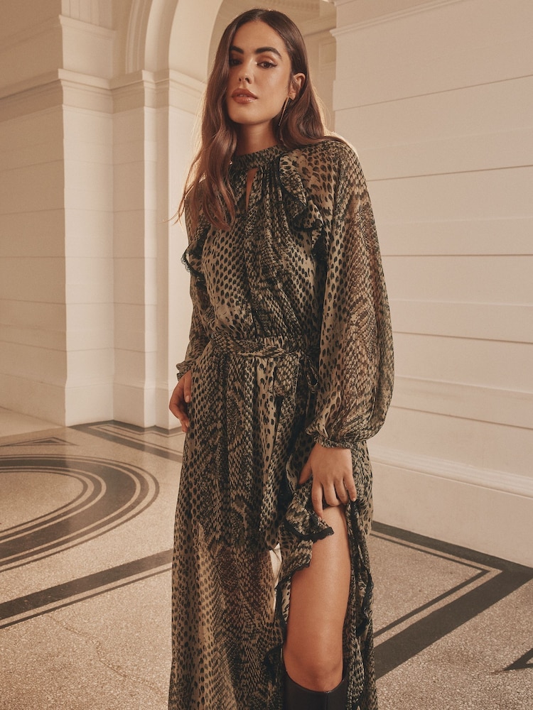 chinese dress ladies Naila Printed Strapless Maxi Dress in brown combo main image 0
