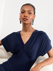 Lipsy Navy V-Neck Jersey Short Sleeve Midi Dress - Image 2 of 4