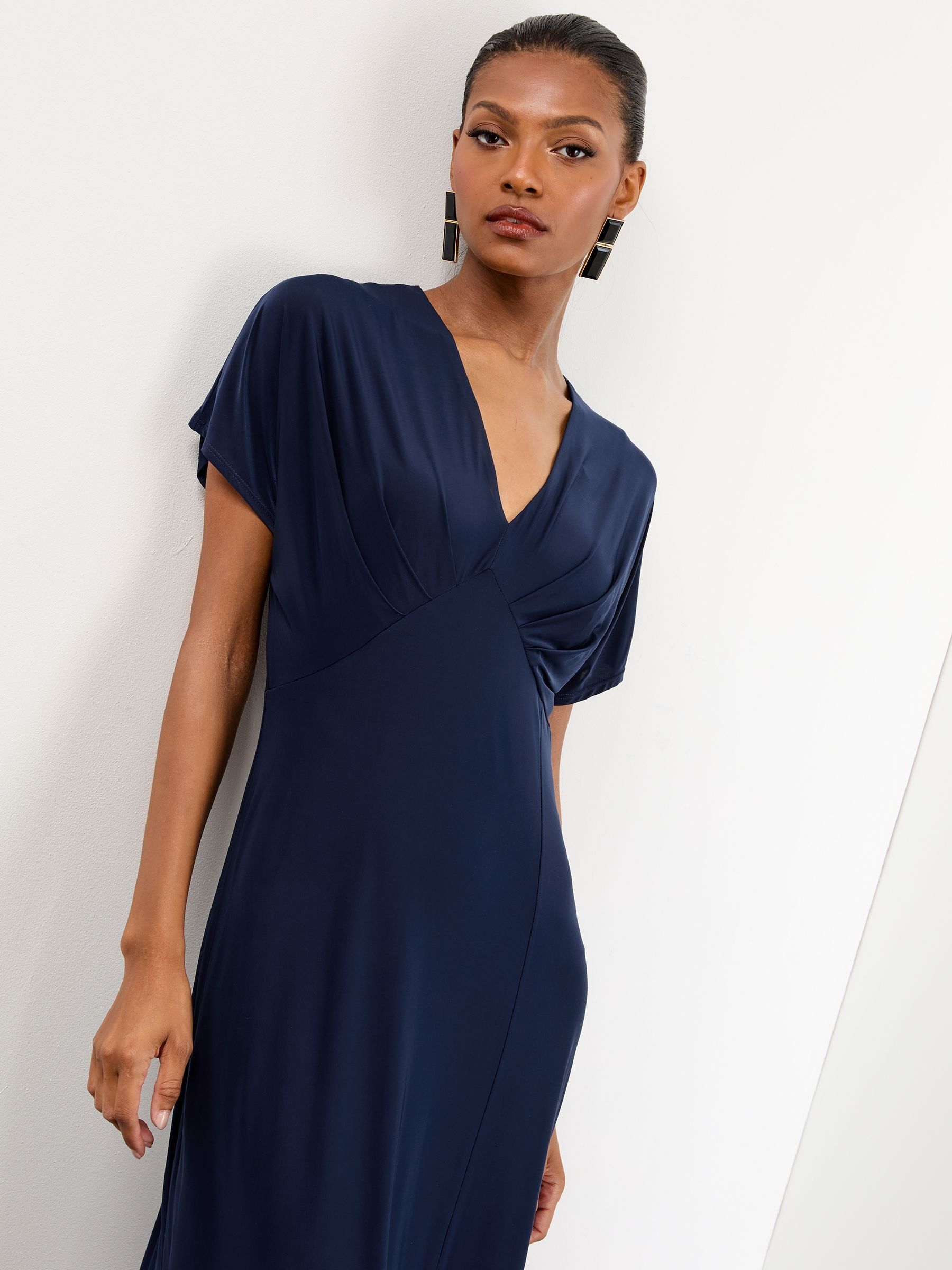 Buy Lipsy Navy Blue V-Neck Jersey Short Sleeve Midi Dress from