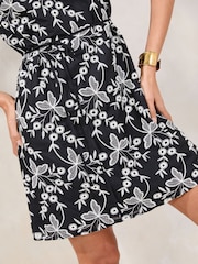 Lipsy Black/White Broderie Short Sleeve Mini Belted Shift Dress - Image 2 of 4