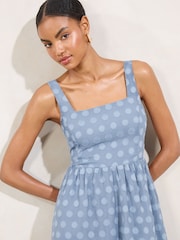 Lipsy Blue Textured Polka Dot Midi Prom Dress - Image 2 of 4