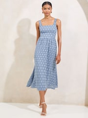 Lipsy Blue Textured Polka Dot Midi Prom Dress - Image 4 of 4