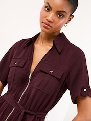 Lipsy Chocolate Brown Short Sleeve Utility Jumpsuit - Image 2 of 4
