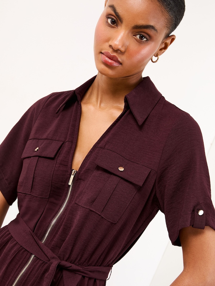 Lipsy Chocolate Brown Short Sleeve Utility Jumpsuit - Image 2 of 4