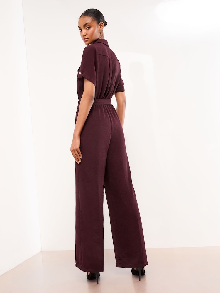 Lipsy Chocolate Brown Short Sleeve Utility Jumpsuit - Image 4 of 4
