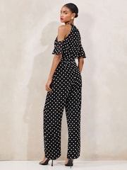Lipsy Blue/White Polka Dot Cold Shoulder Jumpsuit - Image 5 of 5