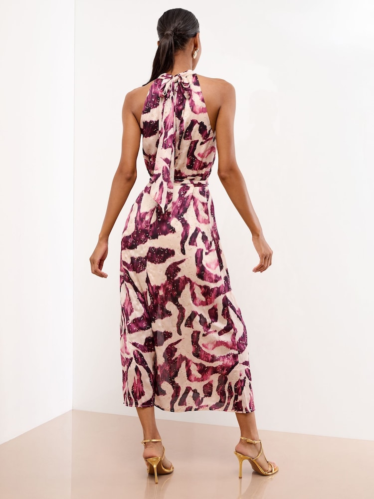 Lipsy Pink Printed Halter Neck Ruched Sleeveless Midi Dress - Image 5 of 5 Lipsy Pink Printed Halter Neck Ruched Sleeveless Midi Dress - Image 5 of 5