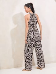 Lipsy Natural Zebra Printed Halter Neck Jumpsuit - Image 4 of 4