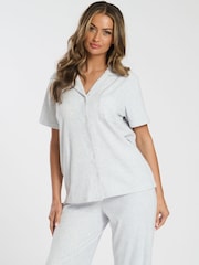 Loungeable Grey Luxury Brushed Rib Short Sleeve Traditional Set - Image 1 of 4