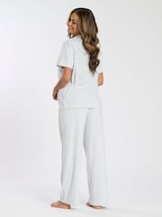 Loungeable Grey Luxury Brushed Rib Short Sleeve Traditional Set - Image 2 of 4