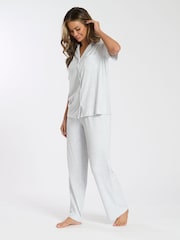 Loungeable Grey Luxury Brushed Rib Short Sleeve Traditional Set - Image 3 of 4