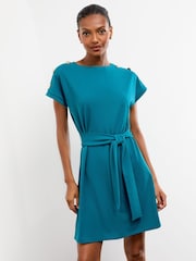 Lipsy Teal Blue Military Button Tie Belt Mini Shift Dress - Image 1 of 4