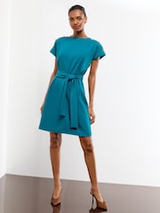 Lipsy Teal Blue Military Button Tie Belt Mini Shift Dress - Image 2 of 4