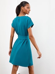 Lipsy Teal Blue Military Button Tie Belt Mini Shift Dress - Image 4 of 4