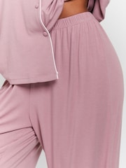 Loungeable Pink Rib Short Sleeve Traditional Shirt and Long Pyjamas - Image 5 of 5