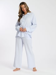أزرق - Loungeable Waffle Long Sleeve Trousers Set - صورة 1 من 5