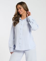 أزرق - Loungeable Waffle Long Sleeve Trousers Set - صورة 4 من 5