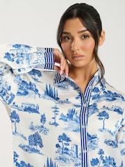Loungeable Blue Printed Satin Long Sleeve and Wide Leg Trousers Set - Image 3 of 5
