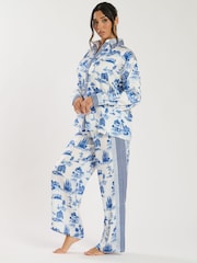 Loungeable Blue Printed Satin Long Sleeve and Wide Leg Trousers Set - Image 5 of 5