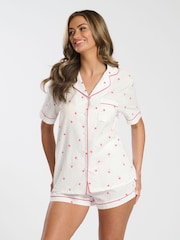 Loungeable White Printed Dobby Short Sleeve Traditional Shirt and Shorts Set - Image 3 of 5