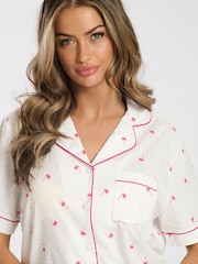 Loungeable White Printed Dobby Short Sleeve Traditional Shirt and Shorts Set - Image 5 of 5