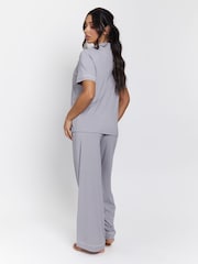 Loungeable Silver Rib Short Sleeve Traditional Shirt and Long Pyjamas - Image 2 of 3
