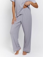 Loungeable Silver Rib Short Sleeve Traditional Shirt and Long Pyjamas - Image 3 of 3