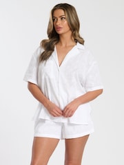 Loungeable White Embroidered Short Sleeve Pyjamas - Image 4 of 4