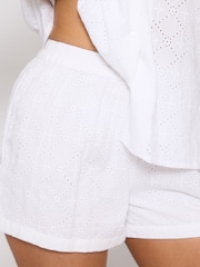 Loungeable White Broderie Anglaise Short Sleeve and Shorts Co-ord Set - Image 5 of 6