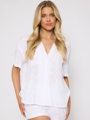 Loungeable White Broderie Anglaise Short Sleeve and Shorts Co-ord Set - Image 6 of 6